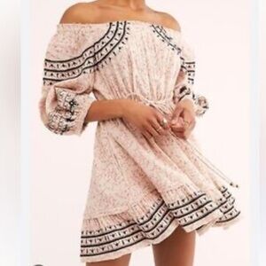Free People Embroidered Cotton Floral NWT Dress Large Off White Pink Bohemian